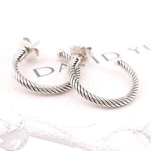 DAVID YURMAN Sterling Silver Classic Cable Hoop Earrings 1 inch with Pouch